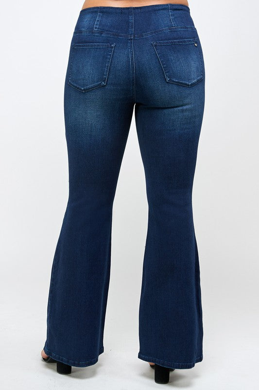 Plus Size Mid-Rise Wide Flare Jeans – Dark Wash