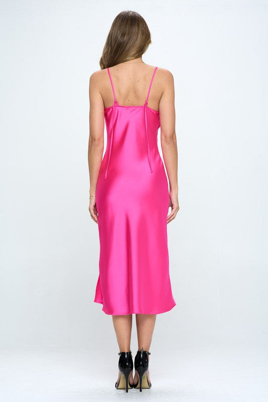 Elegant Satin Bias Slip Dress with Slit