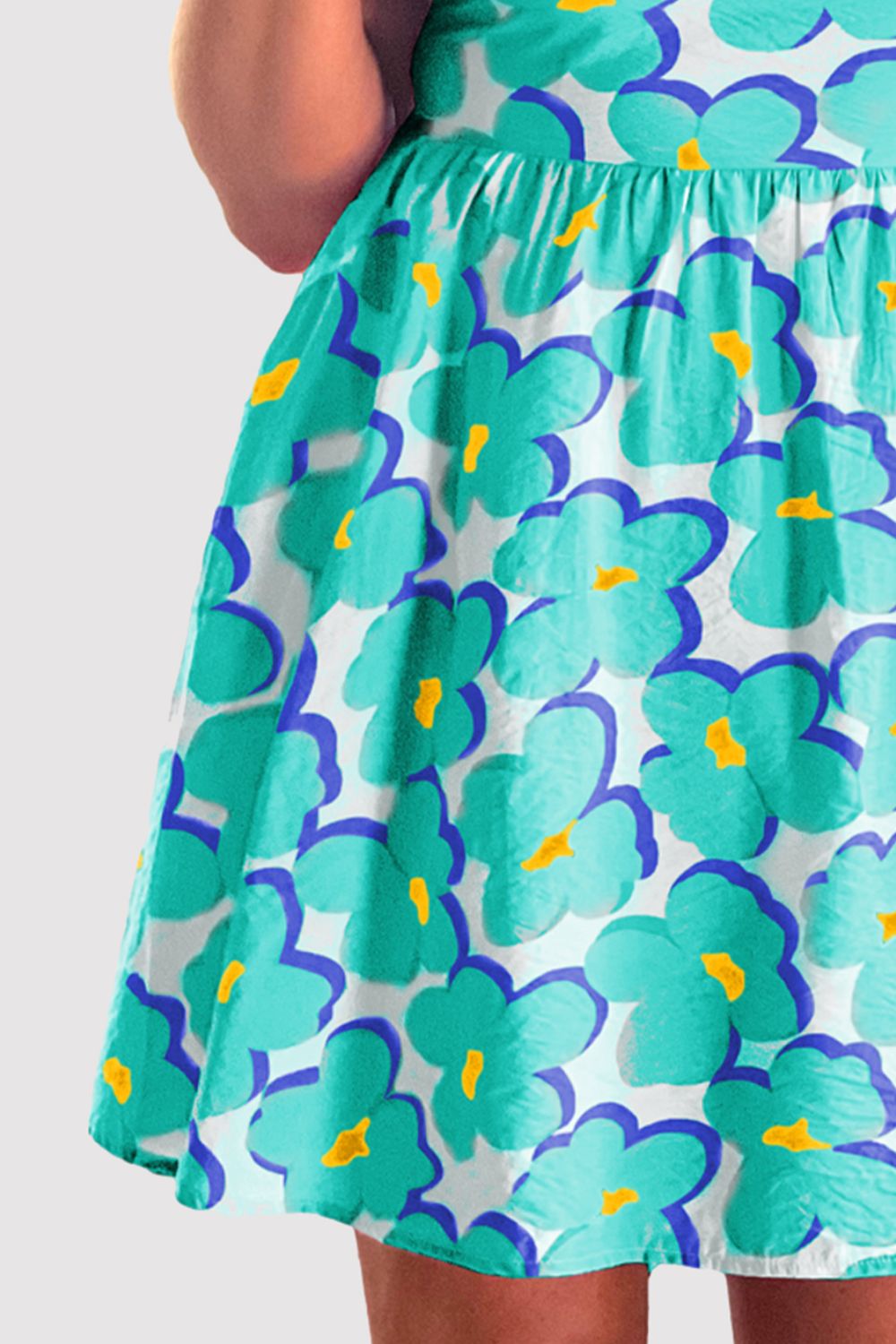 Vibrant Printed Square Neck Short Sleeve Dress