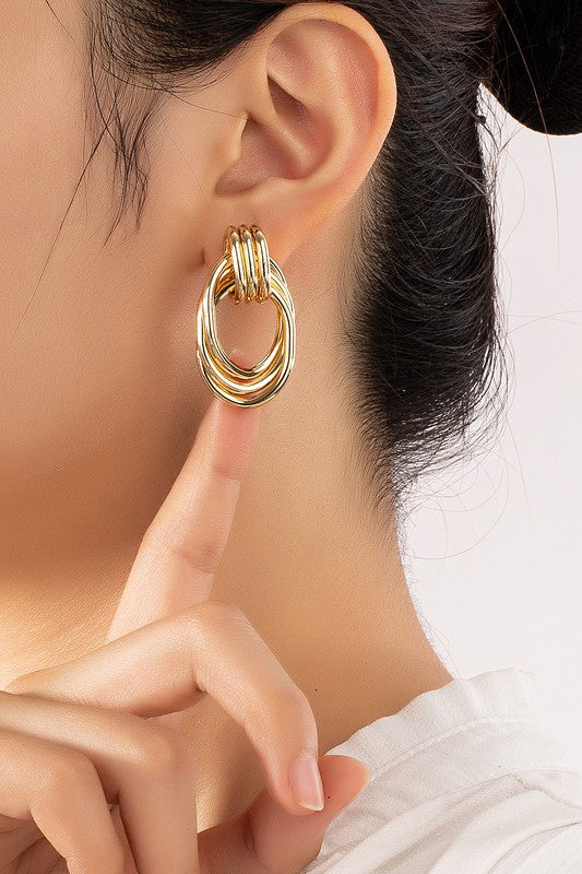 Premium Trio Metal Knot and Hoop Earrings | Shiny Gold Plating | Set of 3