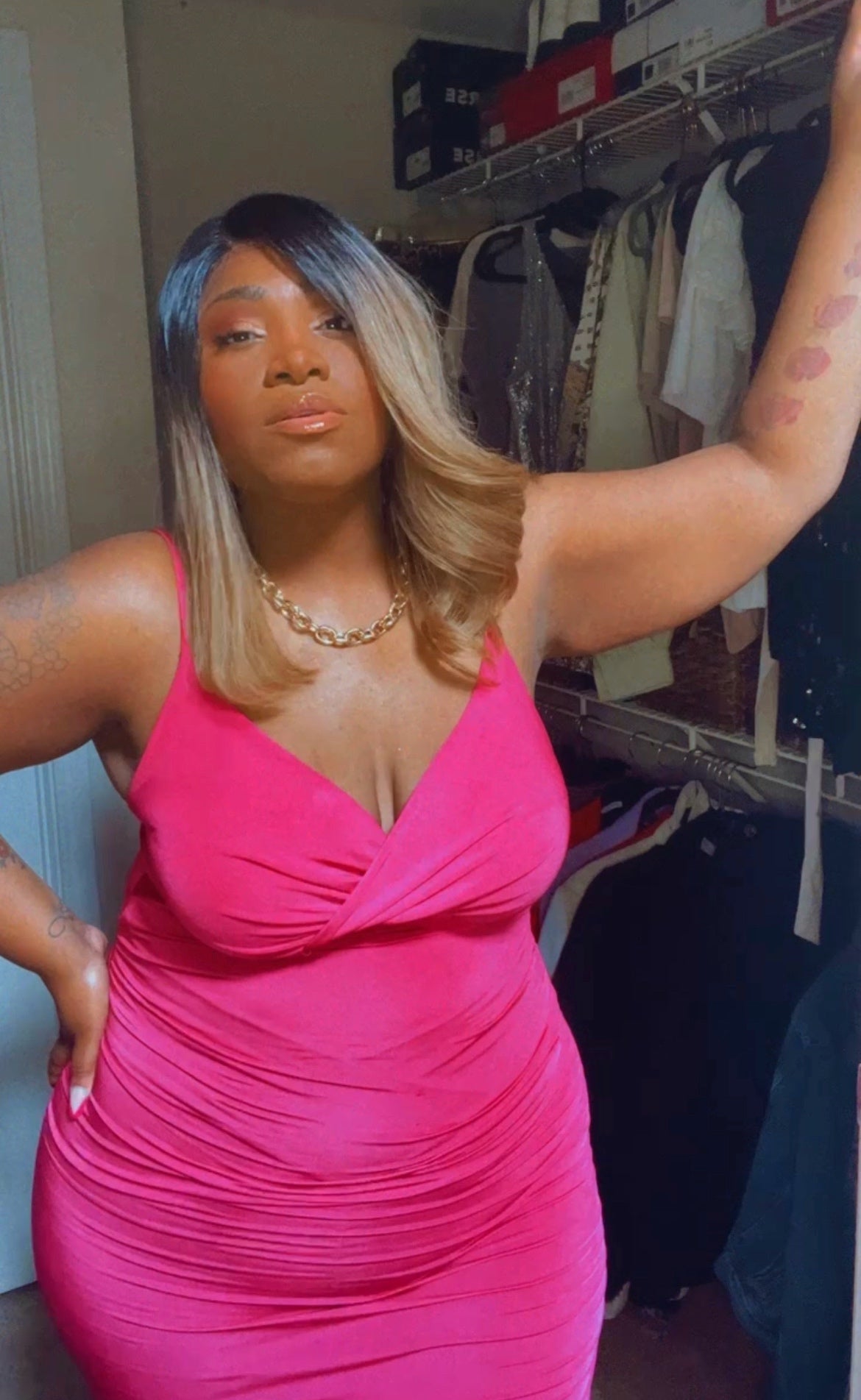 Stylish Fuchsia Ruched Midi Bodycon Dress with Side Split | Embrace the Pink Trend