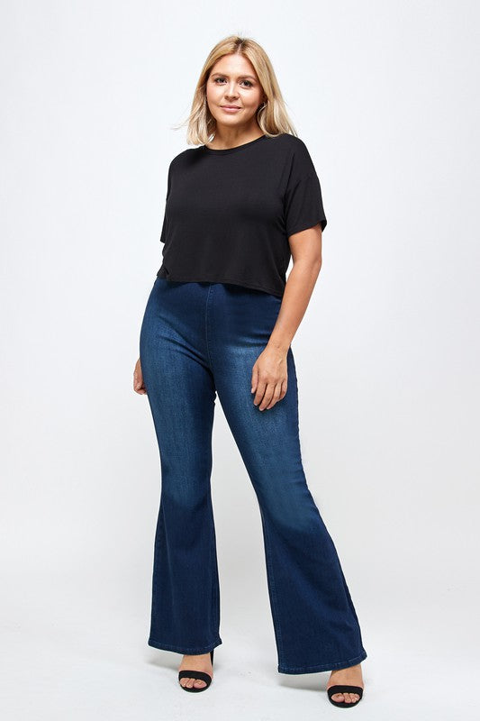 Plus Size Mid-Rise Wide Flare Jeans – Dark Wash