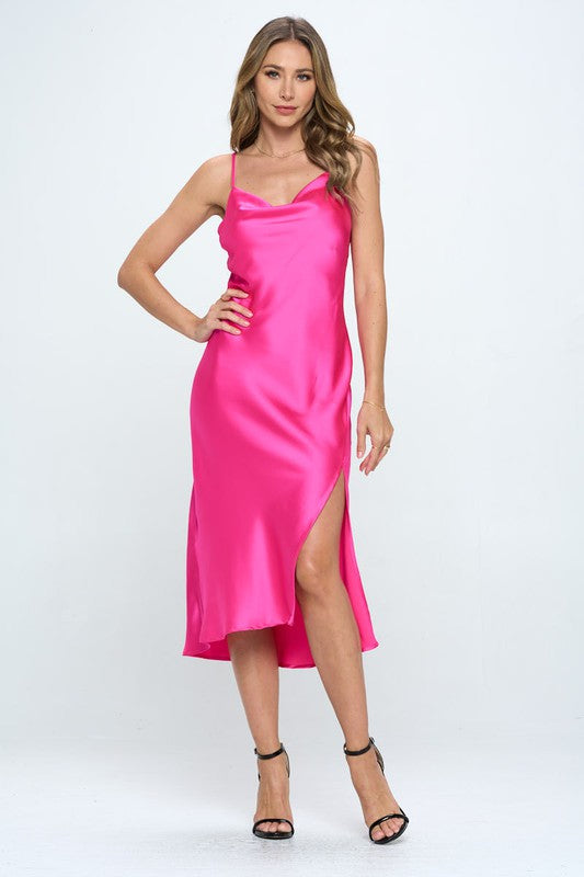 Elegant Satin Bias Slip Dress with Slit