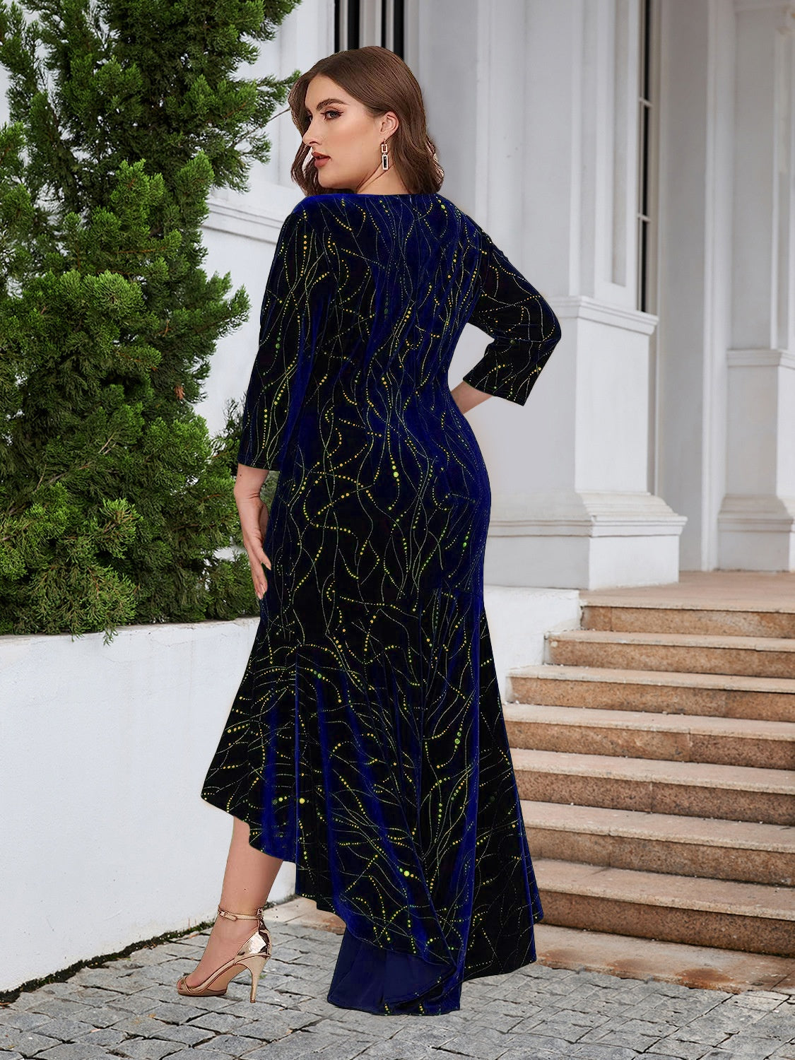 Elegant Plus Size Ruffle Hem High-Low Dress