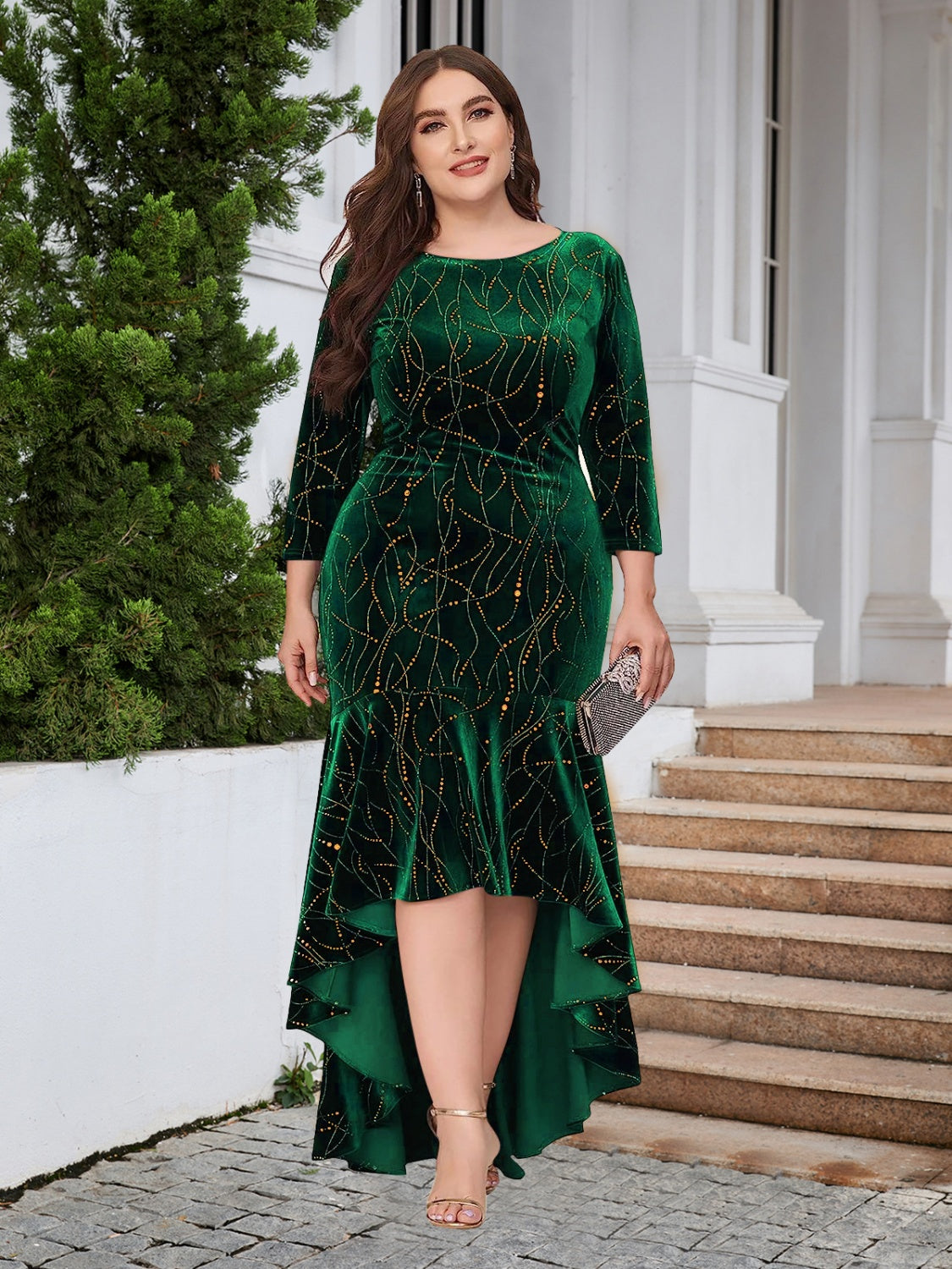 Elegant Plus Size Ruffle Hem High-Low Dress