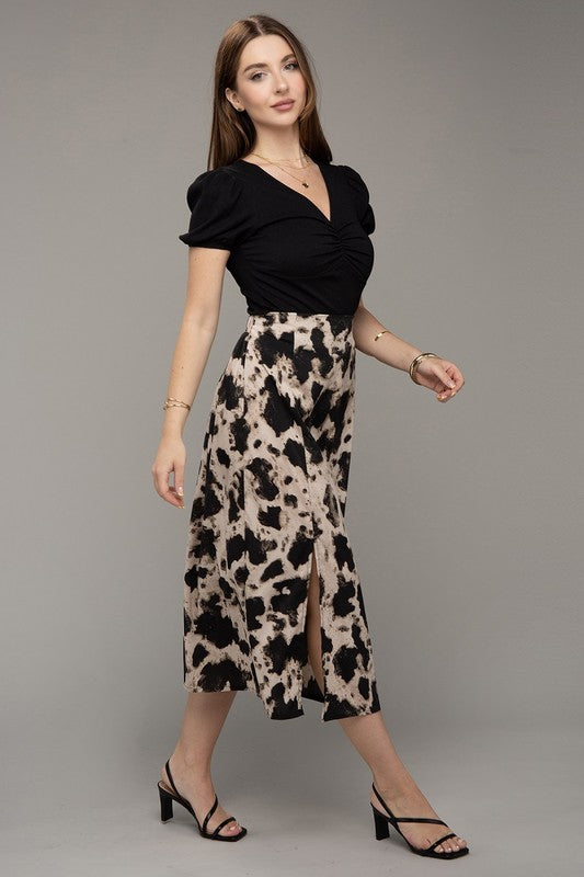 Floral Print High Waist Midi Slit Skirt | All Over Print