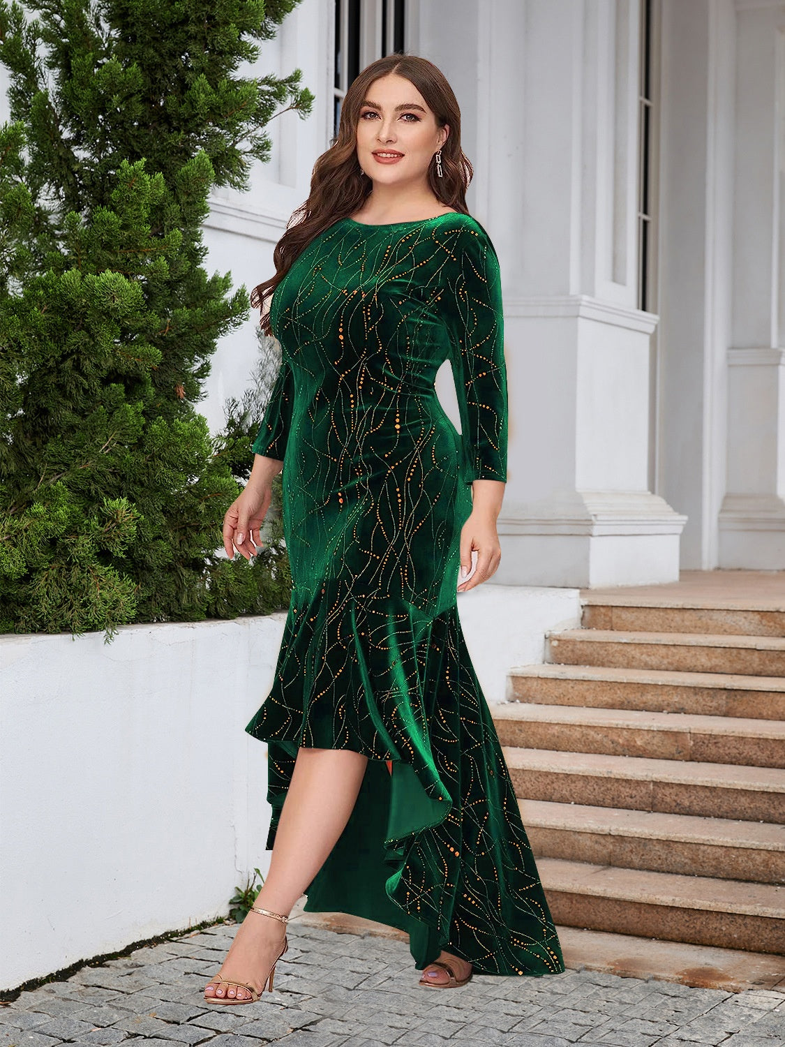 Elegant Plus Size Ruffle Hem High-Low Dress