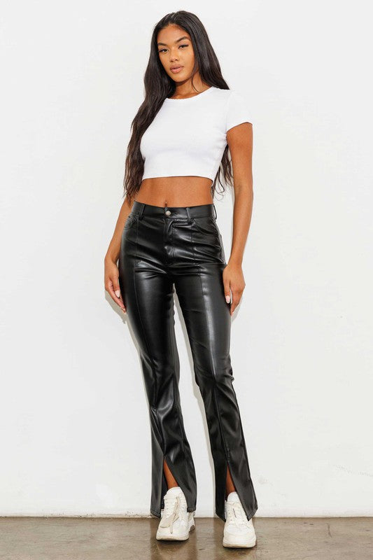 Vegan Leather Front Slit Bootcut Pants | Stylish Comfort with a Modern Edge