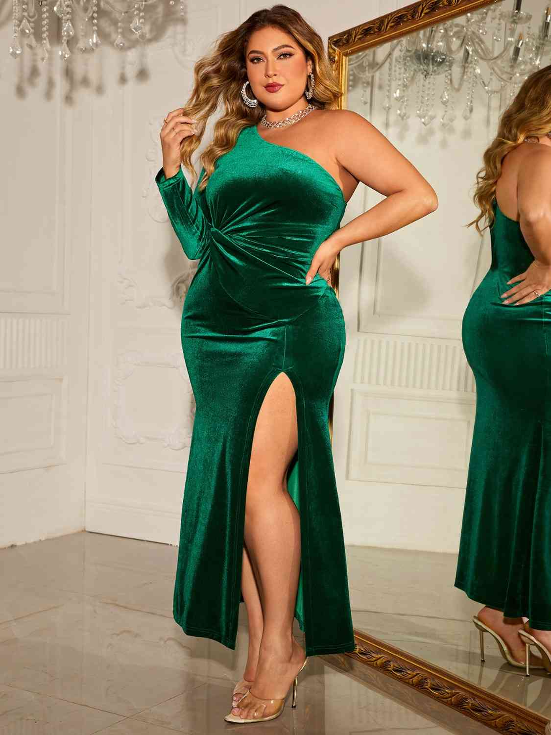 Plus Size One-Shoulder Twisted Split Dress | Twisted Design