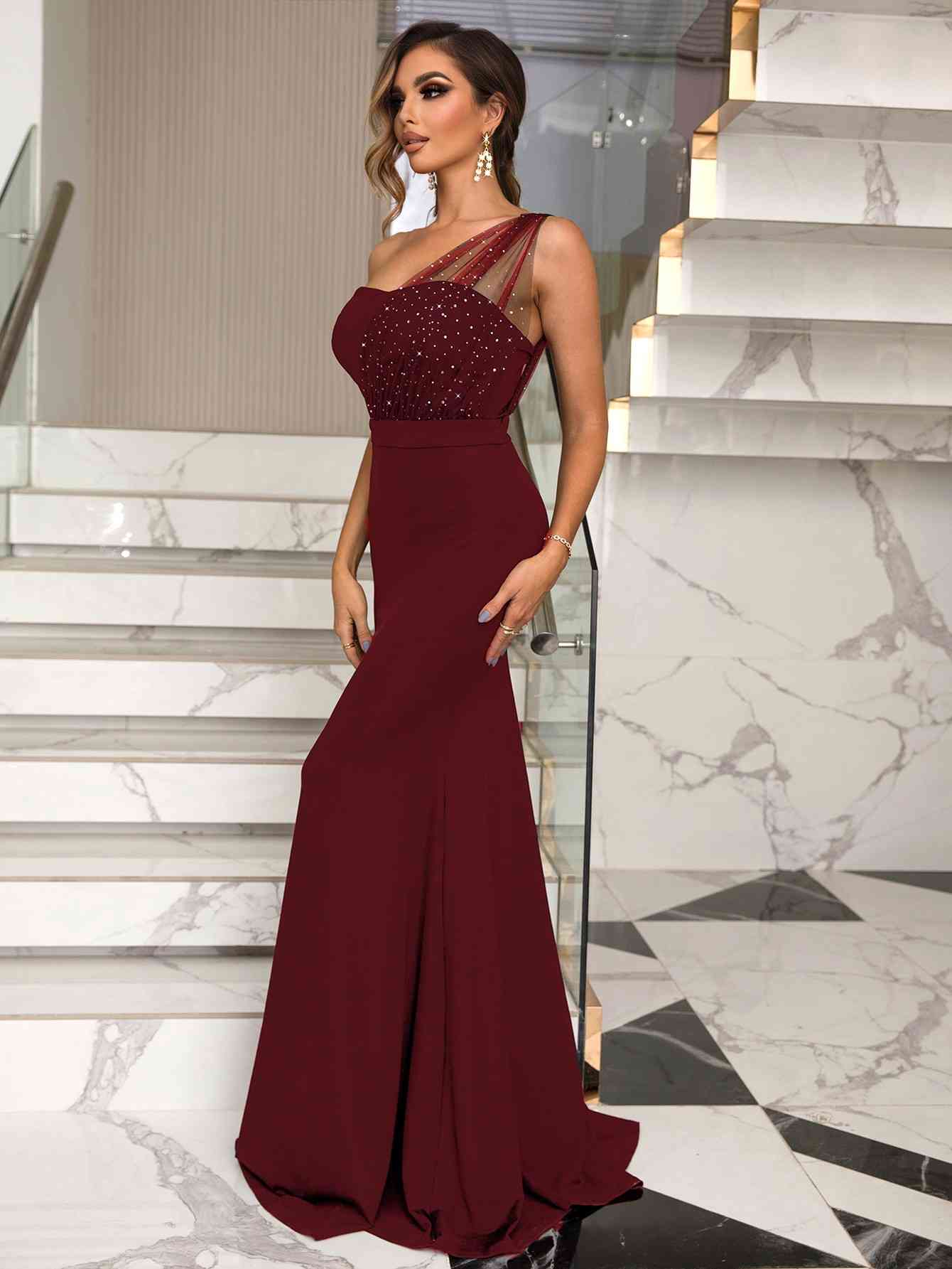 Elegant Rhinestone One-Shoulder Formal Dress | Perfect for Special Occasions