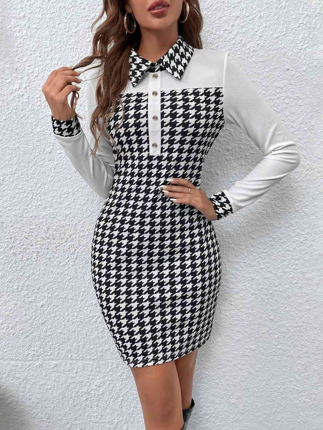 Chic Collared Long Sleeve Dress  | Opaque with Slight Stretch