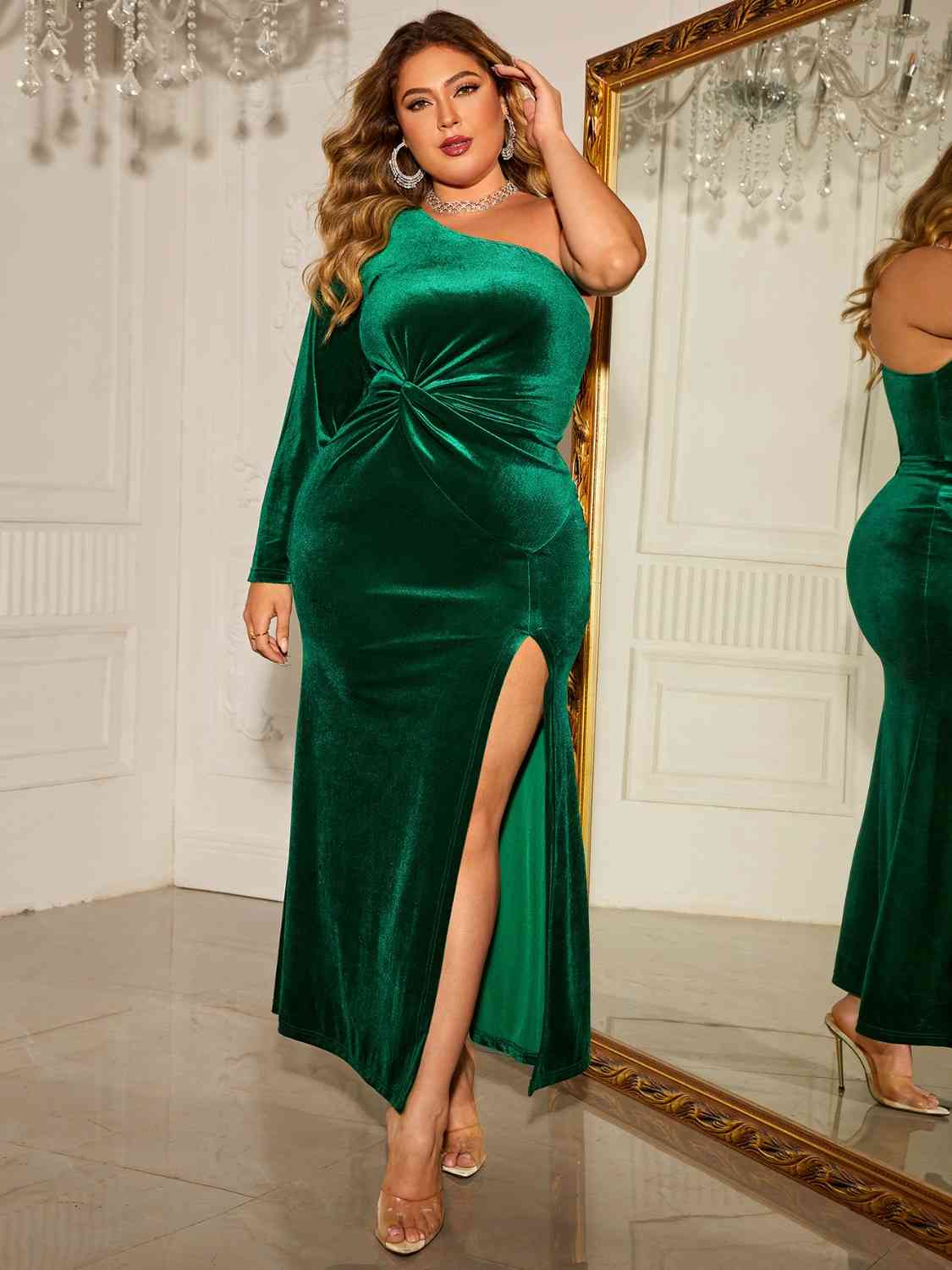 Plus Size One-Shoulder Twisted Split Dress | Twisted Design