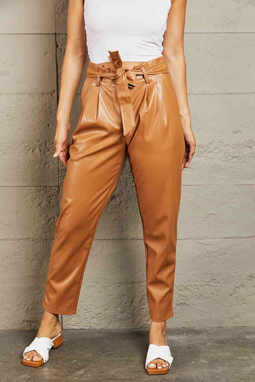 Powerful You Plus Size Faux Leather Paperbag Waist Pants