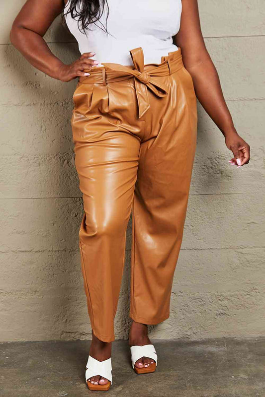Powerful You Plus Size Faux Leather Paperbag Waist Pants